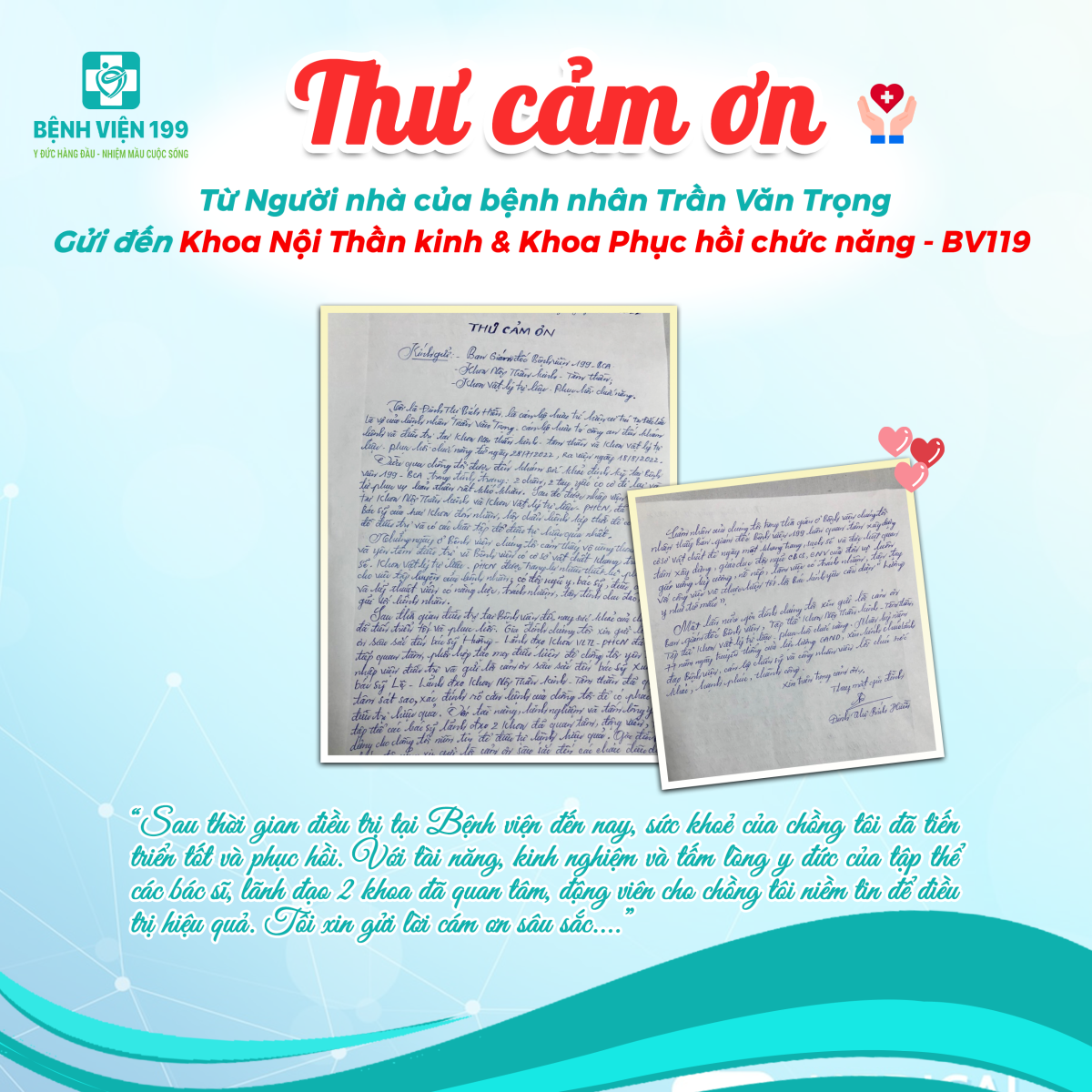 Thư cảm ơn từ người nhà Bệnh Nhân